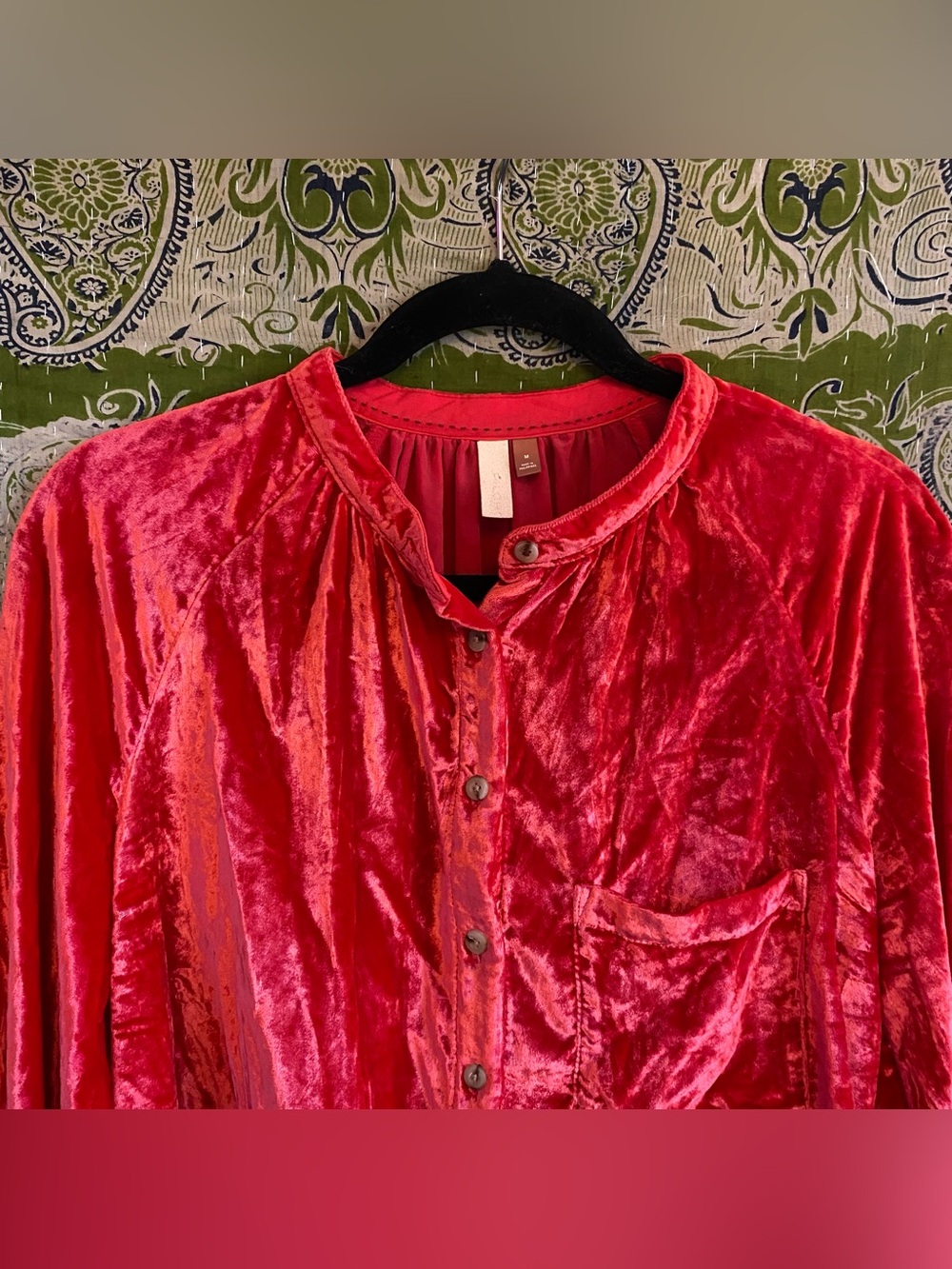 Pilcro Ruby Red Puff Sleeve Velvet Button Down Blouse Medium Cottagecore Femme - Picture 3 of 14